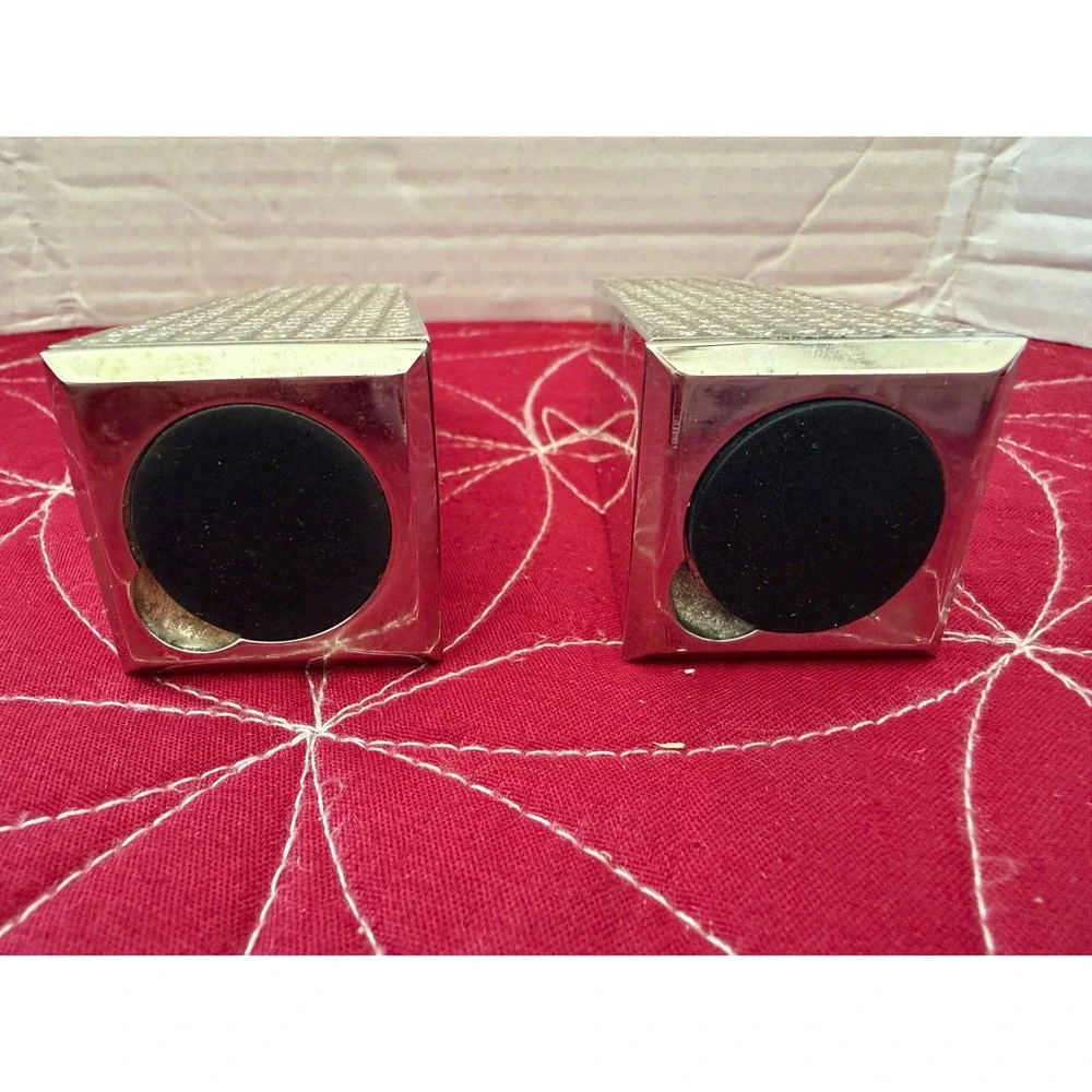 Silver Tone Rhinestone Studded Salt and Pepper Shaker Set Modern Wedge Design